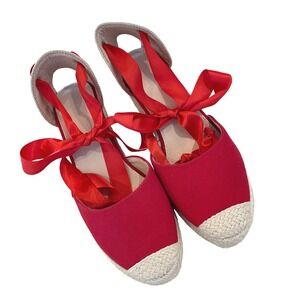 Red Espadrille Wedge Heels Ankle Tie‎ Up Ribbon Detail Summer Shoes
Size 40/9.5